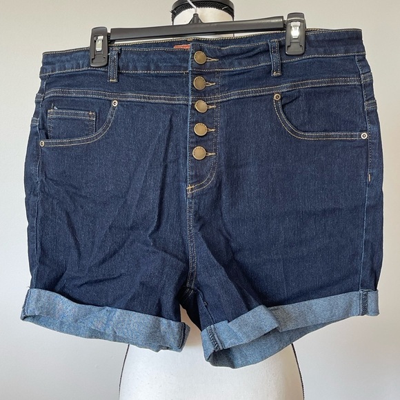 Modcloth button fly cuffed size 18 shorts dark wash summer denim jean - Picture 11 of 12